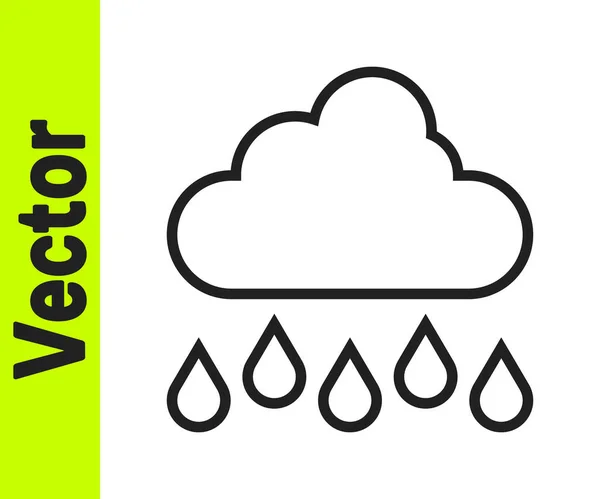 Black line Cloud with rain icon isolated on white background. Rain cloud precipitation with rain drops. Vector — Stock Vector