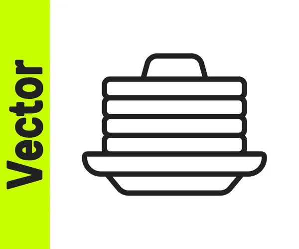 Línea negra Pila de panqueques con icono de miel aislado sobre fondo blanco. Concepto de desayuno. Vector — Vector de stock
