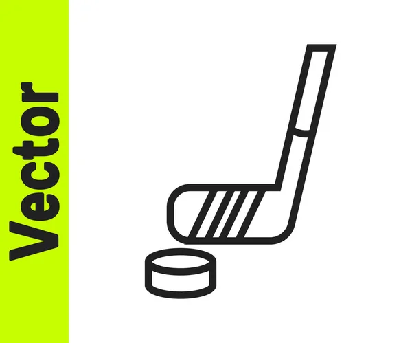 Black Line Eishockeyschläger und Pucksymbol isoliert auf weißem Hintergrund. Vektor — Stockvektor