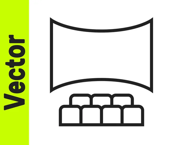 Schwarzer Kinosaal mit Leinwandsymbol auf weißem Hintergrund. Vektor — Stockvektor