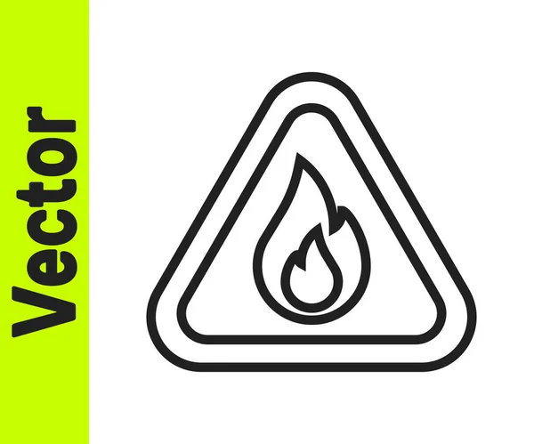 Schwarze Linie Feuerflamme in Dreieck Symbol isoliert auf weißem Hintergrund. Warnzeichen für brennbares Produkt. Vektor — Stockvektor