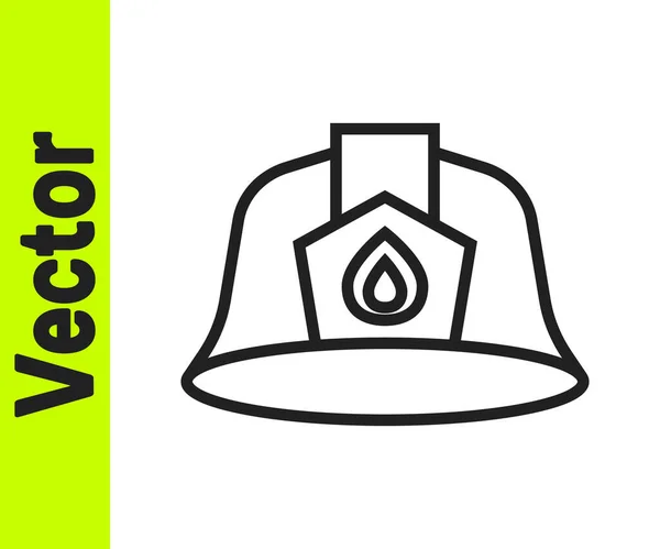Capacete de bombeiro de linha preta ou ícone de chapéu de bombeiro isolado no fundo branco. Vetor — Vetor de Stock