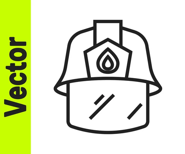Capacete de bombeiro de linha preta ou ícone de chapéu de bombeiro isolado no fundo branco. Vetor — Vetor de Stock