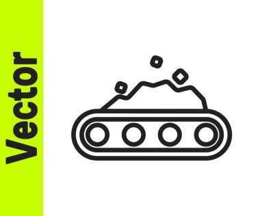 Siyah çizgi taşıyıcı kuşak beyaz zemin üzerinde izole edilmiş kömür ikonu taşıyor. Vektör