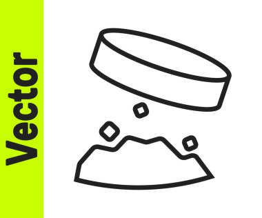 Siyah çizgi dev mıknatıs beyaz zemin üzerinde demir tozu ikonu tutuyor. Vektör