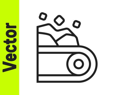 Siyah çizgi taşıyıcı kuşak beyaz zemin üzerinde izole edilmiş kömür ikonu taşıyor. Vektör