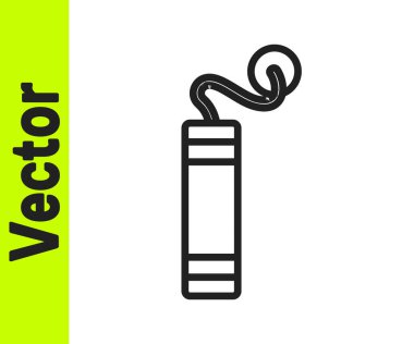 Beyaz arka planda izole edilmiş siyah çizgi dinamit çubuğu ikonu. Saatli bomba - patlama tehlikesi kavramı. Vektör