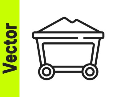 Siyah çizgi. Kömür vagonu ikonu beyaz arka planda izole edilmiş. Vektör