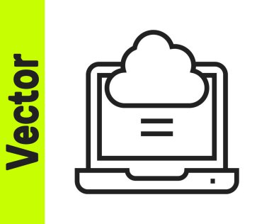 Beyaz arkaplanda siyah çizgi ağ bulut bağlantısı simgesi izole edildi. Sosyal teknoloji. Bulut hesaplama konsepti. Vektör