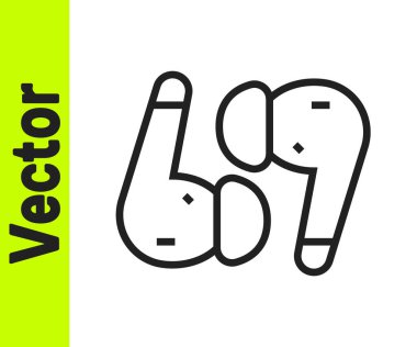 Siyah çizgi hava kulaklığı simgesi beyaz arkaplanda izole edildi. Kulaklıklar için kablosuz cihaz. Elektronik cihazlar. Vektör