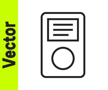 Siyah çizgi müzik çalar simgesi beyaz arkaplanda izole edildi. Taşınabilir müzik cihazı. Vektör