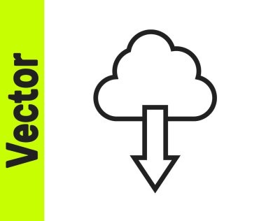 Siyah çizgi Bulut indirme simgesi beyaz arkaplanda izole edildi. Vektör