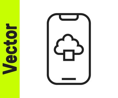 Siyah çizgi Bulut teknolojisi veri transferi ve depolama simgesi beyaz arka planda izole edildi. Vektör