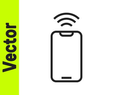 Beyaz arkaplanda izole edilmiş ücretsiz kablosuz bağlantı ikonu olan siyah çizgi akıllı telefon. Kablosuz teknoloji, kablosuz bağlantı, kablosuz ağ. Vektör