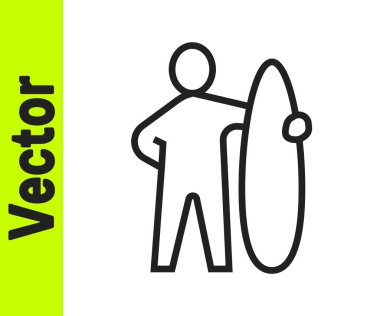 Siyah çizgi sörf tahtası simgesi beyaz arkaplanda izole edildi. Sörf tahtası. Olağanüstü bir spor. Spor malzemeleri. Vektör