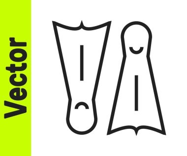 Yüzme ikonu için siyah çizgili plastik yüzgeçler beyaz arka planda izole edilmiş. Dalış ekipmanları. Olağanüstü bir spor. Su altı ekipmanları. Vektör