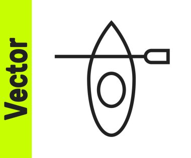 Siyah çizgi kano ve kürek simgesi beyaz arkaplanda izole edildi. Balıkçılık ve turizm için kano. Açık hava aktiviteleri. Vektör