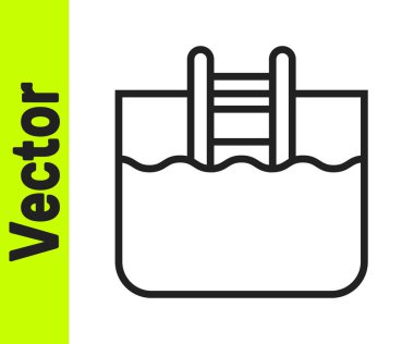 Beyaz arka planda izole edilmiş merdiven ikonu olan siyah çizgili yüzme havuzu. Vektör