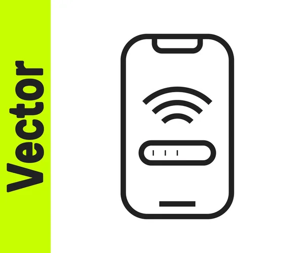 Černá linka Smartphone s Wi-Fi zdarma bezdrátové připojení ikona izolované na bílém pozadí. Bezdrátová technologie, wifi připojení, bezdrátová síť. Vektor — Stockový vektor