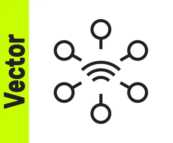 Schwarze Linie Netzwerksymbol isoliert auf weißem Hintergrund. Globale Netzwerkverbindung. Globale Technologie oder soziales Netzwerk. Punkte und Linien verbinden. Vektor — Stockvektor