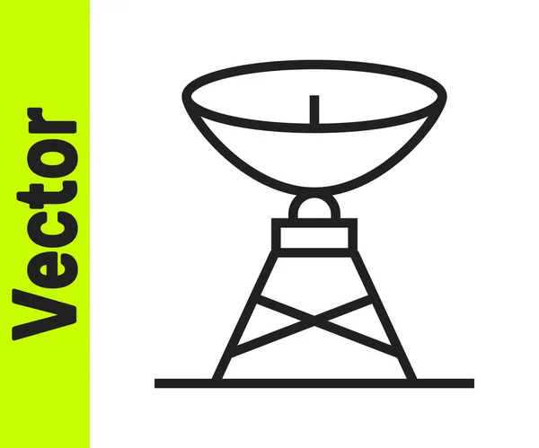Línea negra Icono parabólica aislado sobre fondo blanco. Antena de radio, astronomía e investigación espacial. Vector — Vector de stock