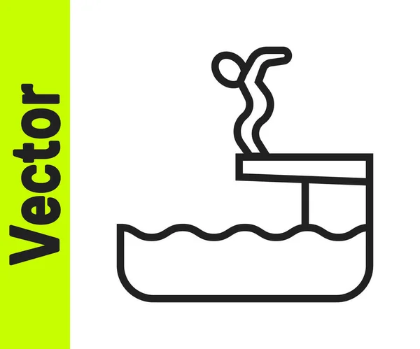 Schwarze Linie Schwimmer Tauchen in Pool-Symbol isoliert auf weißem Hintergrund. Vektor — Stockvektor