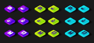 Set Bag of coffee beans, Electronic scales, Coffee cup and heart, Barista,  and street truck machine icon. Vector