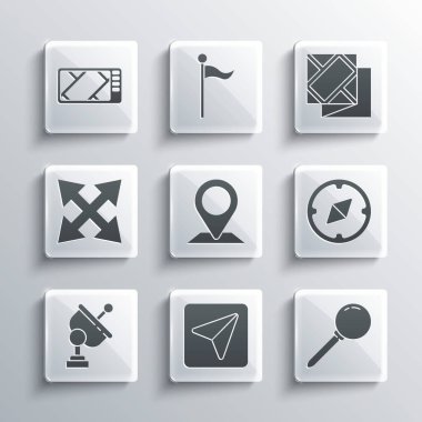 Set Infographic of city map navigation, Push pin, Compass, Location, Radar, Road traffic sign, Gps device with and Folded icon. Vector