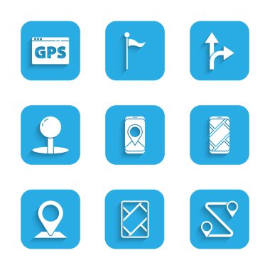 Set City map navigation, Gps device with, Route location, Location, Push pin, Road traffic sign and icon. Vector