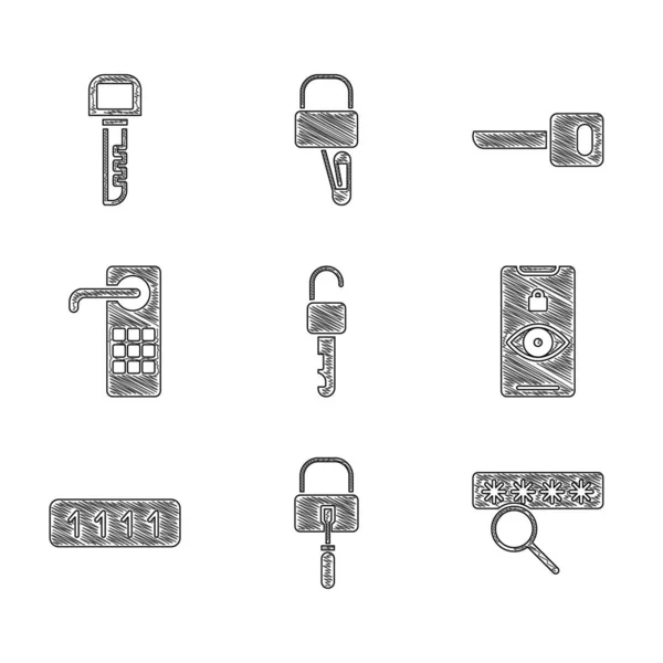 Set Unlocked key, Lock picks for picking, Passwortschutz, Eye Scan, Digital door, Key und icon. Vektor — Stockvektor
