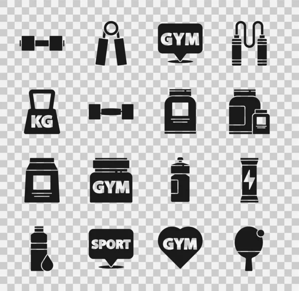 Set Racket and ball, Sports nutrition, Location gym, Dumbbell, Weight, and icon. Vector — стоковый вектор