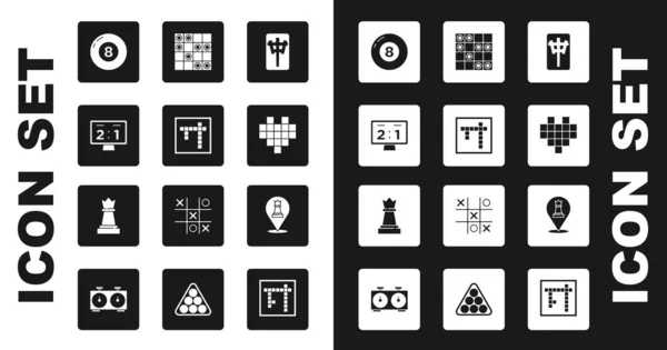 Set Mahjong pieces, Bingo, Sport mechanical scoreboard, Billiard pool snooker ball, Pixel hearts for game, Board of checkers, Chess and icon. Vector — Διανυσματικό Αρχείο