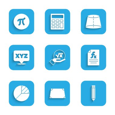 Kare kök x glyph, Akut trapezoid şekil, Kalem, Fonksiyon matematiksel sembolü, Pie grafik bilgisi, XYZ koordinat sistemi, Geometrik figür ve simge ayarlayın. Vektör