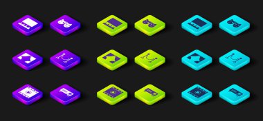 Play Video, Film, Medya Projektörü, Perde, İp Bariyeri, Komedi ve Trajedi Maskeleri ve Ekran ikonlu Sinema salonunu Ayarlayın. Vektör