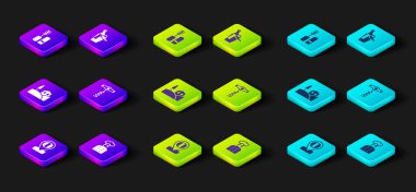 Set Location flag Italy, Italian cook, Village landscape, Wine corkscrew, Bottle of wine bucket and Mascara brush icon. Vector