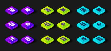 Set Board with graph chart, Advertising, Social media marketing, Magnifying glass and analysis, and Browser setting icon. Vector