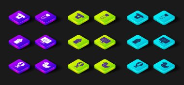 Set Baby dummy pacifier, Rubber duck, bottle, clothes pin and icon. Vector