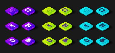 Dizüstü bilgisayarı kardiyogram, alçıtaşı, tansiyon, röntgen, acil durum sembolü ve stetoskop ile ayarlayın. Vektör