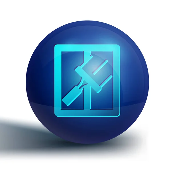 Kék Tisztítási szolgáltatás gumi tisztító ablakok ikon elszigetelt fehér háttér. Keksz, kaparó, ablaktörlő. Kék kör gomb. Vektor — Stock Vector
