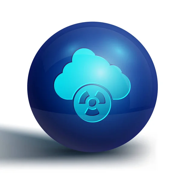 Icono de lluvia ácida azul y nube radiactiva aislado sobre fondo blanco. Efectos de la contaminación atmosférica tóxica sobre el medio ambiente. Botón círculo azul. Vector — Archivo Imágenes Vectoriales