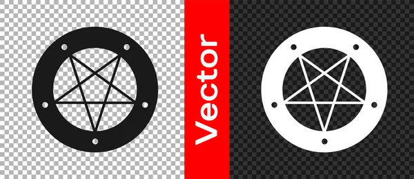 Zwart Pentagram in een cirkel pictogram geïsoleerd op transparante achtergrond. Magisch occult sterrensymbool. Vector — Stockvector