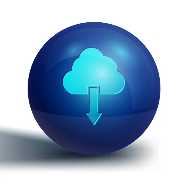 Icono de descarga de Blue Cloud aislado sobre fondo blanco. Botón círculo azul. Vector — Archivo Imágenes Vectoriales