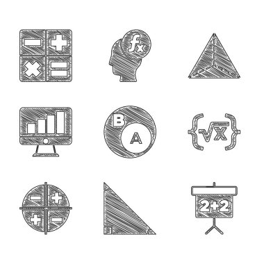 Alt kümeleri, matematiği, a alt kümesini b, üçgen, karekök x kabartması, XYZ koordinat sistemi, grafik grafikli bilgisayar monitörü, Geometrik figür tetrahedron ve hesap makinesi simgesinin alt kümesidir. Vektör
