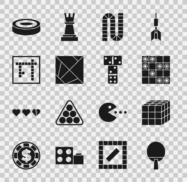 Set Racket, Rubik cube, Board game of checkers, Bingo, Checker chips and Domino icon. Вектор — стоковий вектор