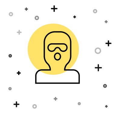 Beyaz arka planda siyah çizgi Hırsız maskesi simgesi izole edildi. Haydut maskesi, suçlu adam. Rastgele dinamik şekiller. Vektör