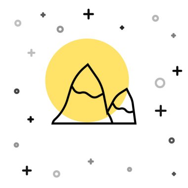 Siyah çizgi dağ simgesi beyaz arkaplanda izole edildi. Zaferin ya da başarının sembolü. Rastgele dinamik şekiller. Vektör