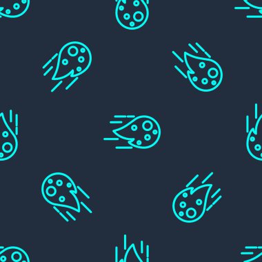 Yeşil çizgi Ateş Topu ikonu mavi arkaplanda izole edilmiş kusursuz desen. Vektör