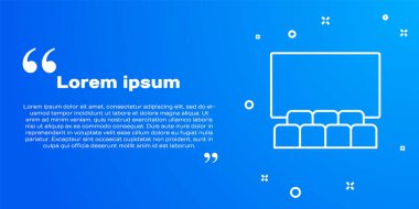 Mavi arka planda ekran simgesi olan beyaz çizgi sinema salonu. Vektör