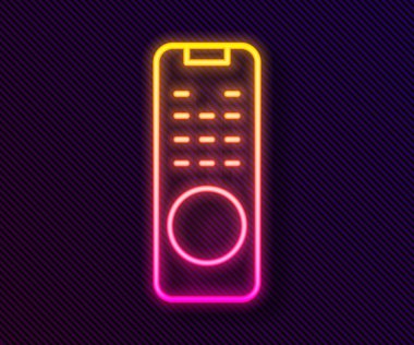 Parlayan neon hattı uzaktan kontrol simgesi siyah arkaplanda izole edildi. Vektör