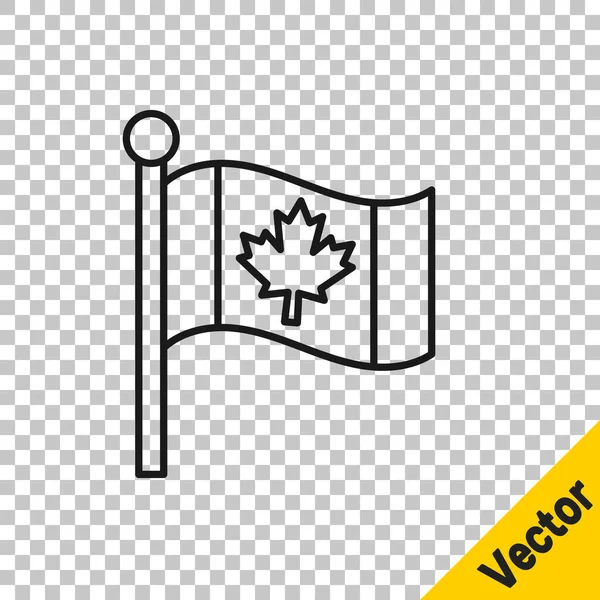 カナダの黒い線透明な背景に隔離されたアイコンの旗。旗竿に北アメリカの国旗。ベクトル — ストックベクタ